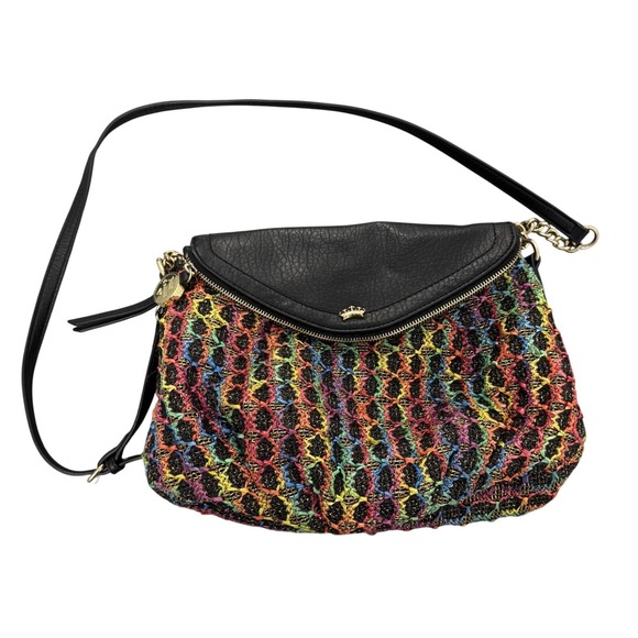 Juicy Couture Handbags - Juicy Couture Rainbow Knit Crossbody Shoulder Bag Black Leather Flap Gold Accent